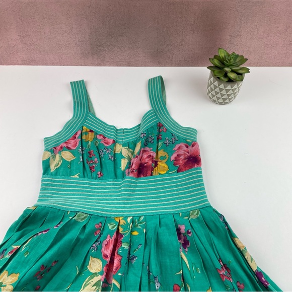 Pura Vida Green Floral Pink Yellow Dress Boho Women Size 2 - Picture 5 of 6